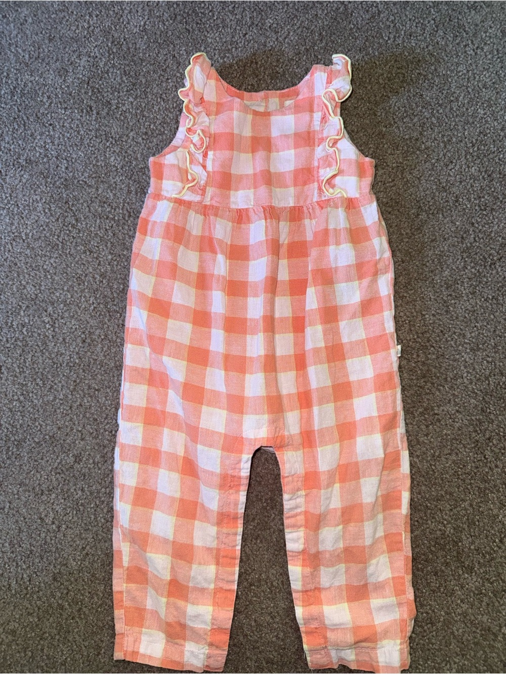 GAP Peach and White Gingham Ruffle Strap Romper